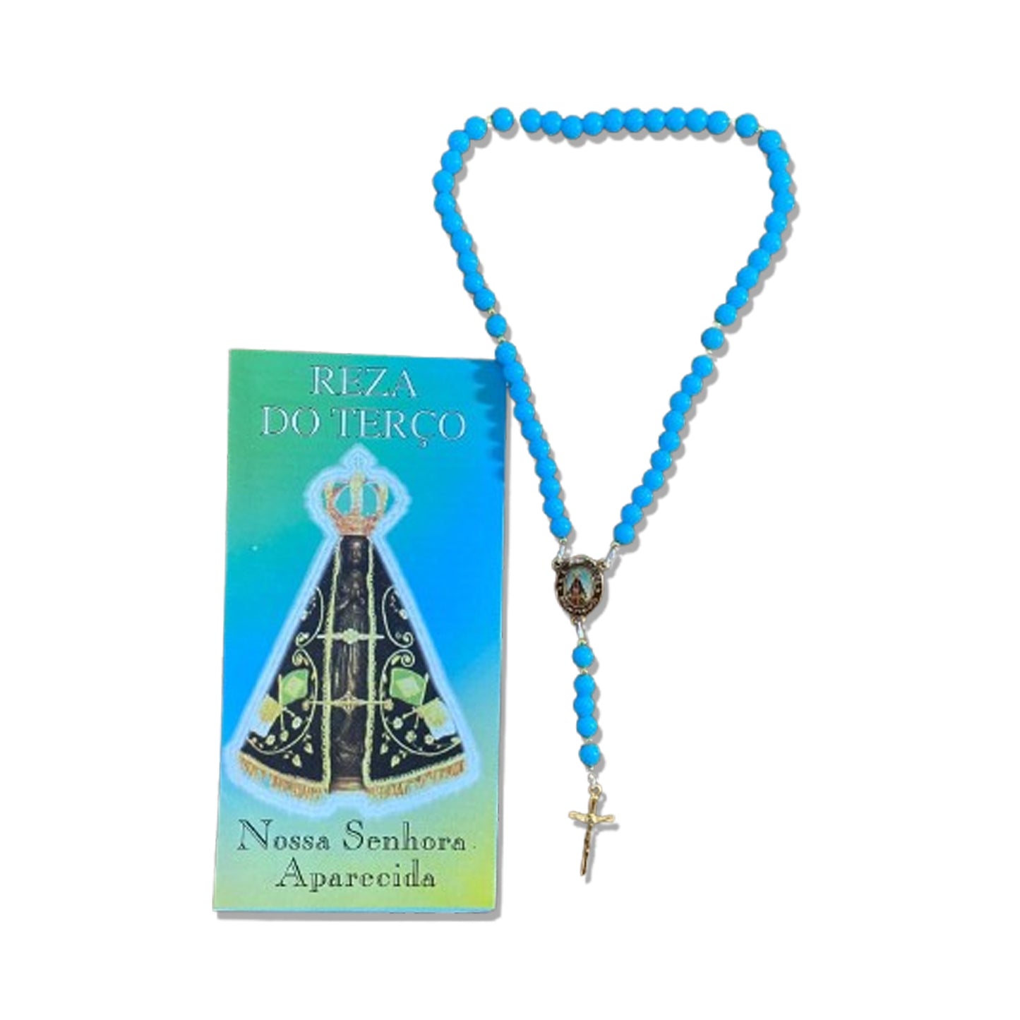 TERÇO PÉROLA AZUL NOSSA SENHORA APARECIDA 6MM (1 UNIDADE)