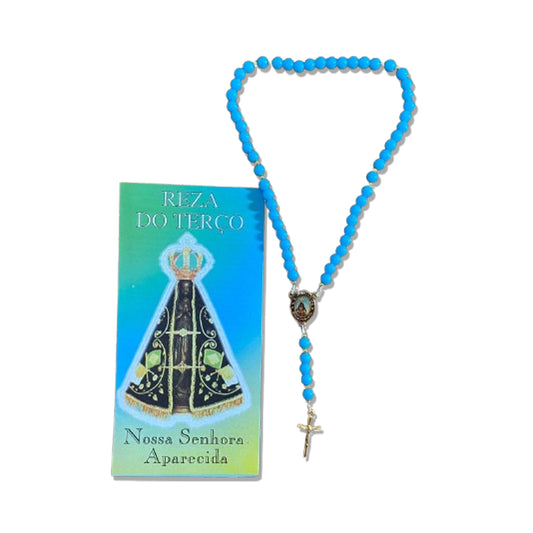 TERÇO PÉROLA AZUL NOSSA SENHORA APARECIDA 6MM (1 UNIDADE)