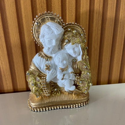BUSTO DE GESSO SAGRADA FAMÍLIA DECOUPAGE DOURADA 15CM (1 UNIDADE)