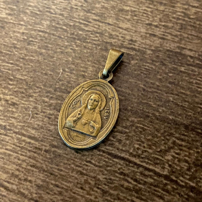 MEDALHA ITALIANA OURO VELHO NOSSA SENHORA DE LOURDES E SAGRADO CORAÇÃO DE JESUS (6 UNIDADES)