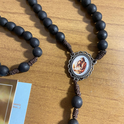 TERÇO DE MADEIRA PRETO FOSCO SAGRADA FAMÍLIA 10MM (1 UNIDADE)