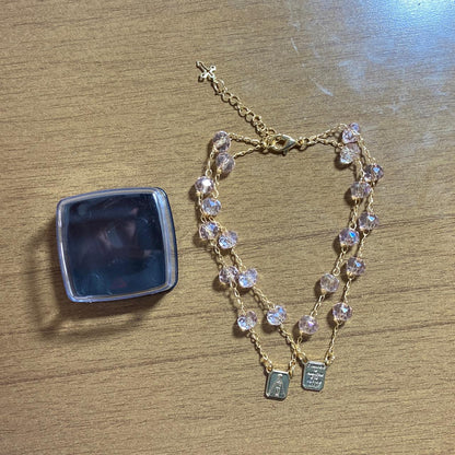 PULSEIRA ESCAPULARIO CRISTAL ROSA TRANSPARENTE (3 UNIDADES)