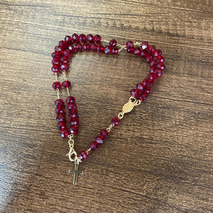 TERÇO PULSEIRA CRISTAL VINHO  (3 UNIDADES)