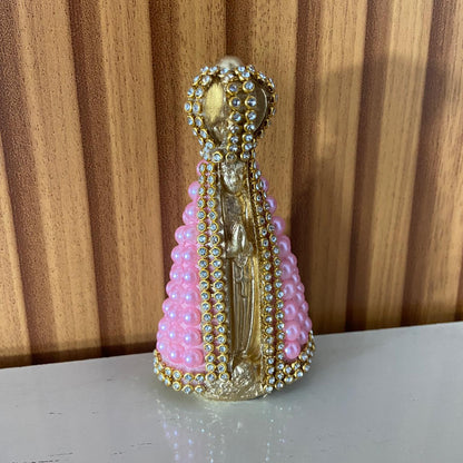 IMAGEM DE GESSO NOSSA SENHORA APARECIDA PÉROLA ROSA 10,5CM (1 UNIDADE)