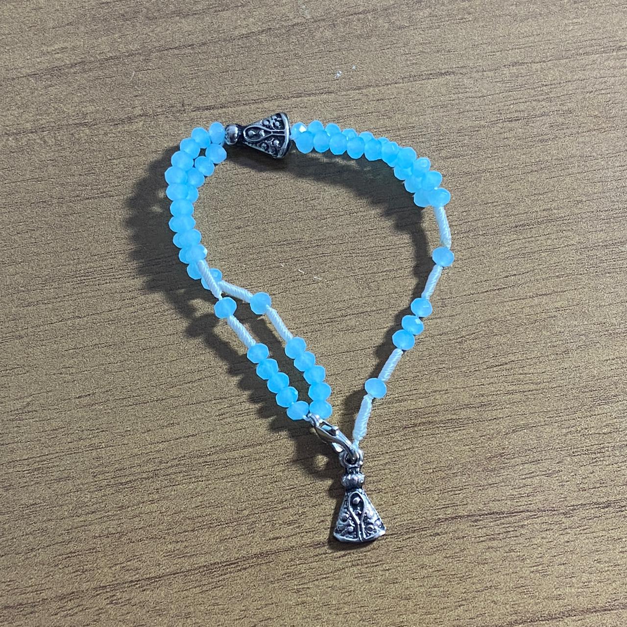 TERÇO PULSEIRA CRISTAL NOSSA SENHORA APARECIDA AZUL BEBÊ  (3 UNIDADES)