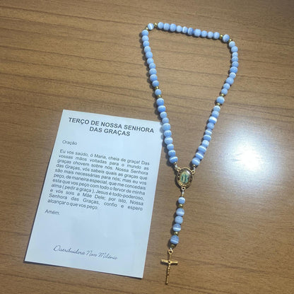 TERÇO PÉROLA AZUL NOSSA SENHORA DAS GRAÇAS 6MM (1 UNIDADE)