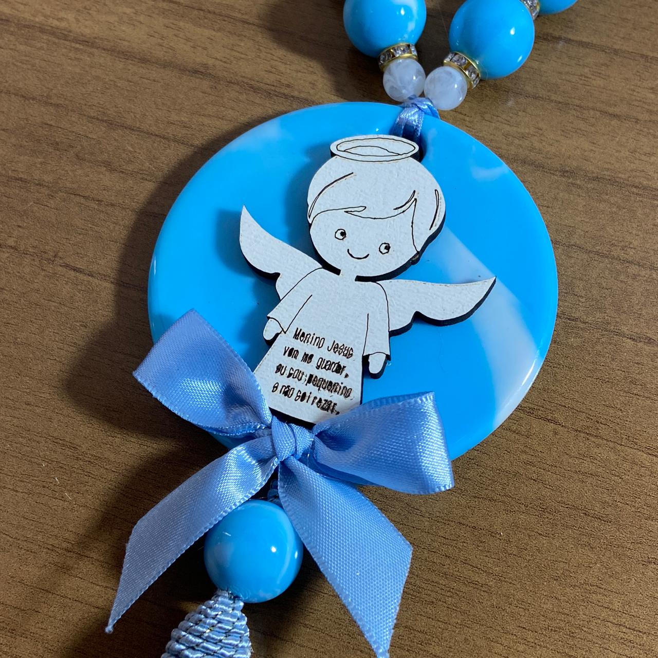 DEZENA PÉROLA MEDALHÃO DE RESINA ANJINHO AZUL 15MM (1 UNIDADE)