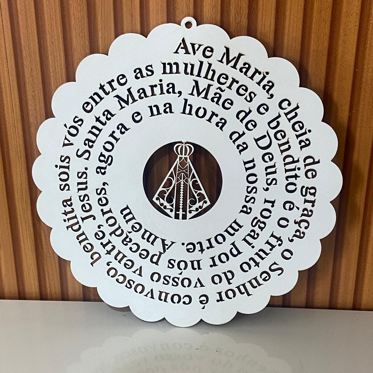 MANDALA MDF BRANCA ORAÇÃO AVE MARIA 30CM (1 UNIDADE)