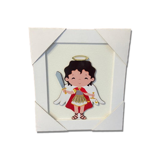 QUADRO MDF SÃO MIGUEL ARCANJO INFANTIL COM ACRÍLICO 17,5CMX15,5CM  (1 UNIDADE)