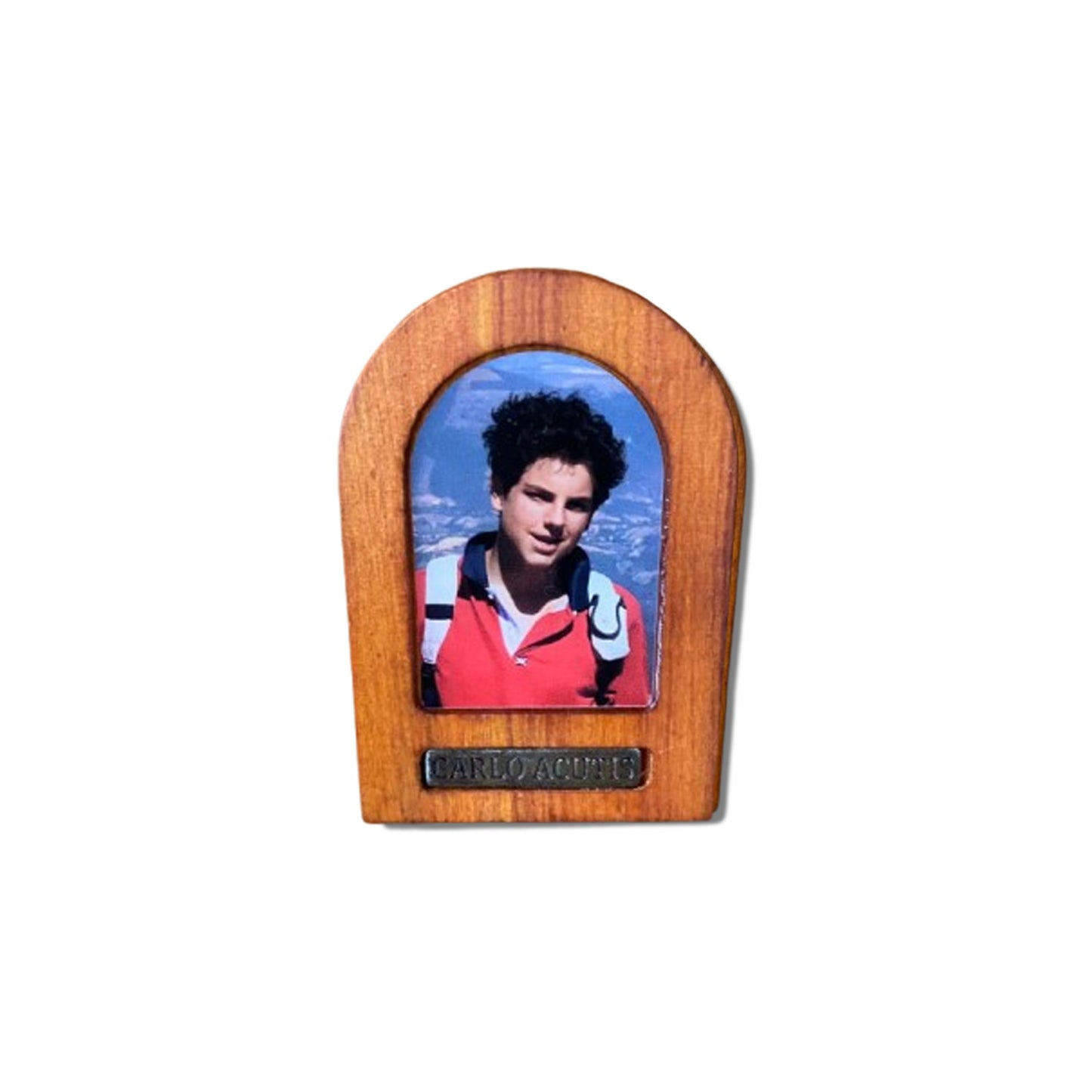 ADORNO DE MESA MADEIRA RESINADA SÃO CARLO ACUTIS 11CM (1 UNIDADE)