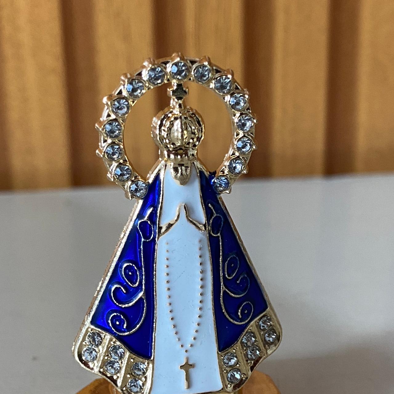 IMAGEM NOSSA SENHORA APARECIDA COM AURÉOLA PARA CARRO COM STRASS BRANCO MOD3  (12 UNIDADES)