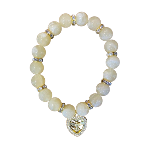 PULSEIRA PÉROLA BEGE COM PINGENTE DIVINO ESPÍRITO SANTO COM STRASS 08MM  (03 UNIDADES)