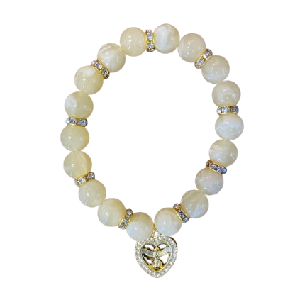 PULSEIRA PÉROLA BEGE COM PINGENTE DIVINO ESPÍRITO SANTO COM STRASS 08MM  (03 UNIDADES)