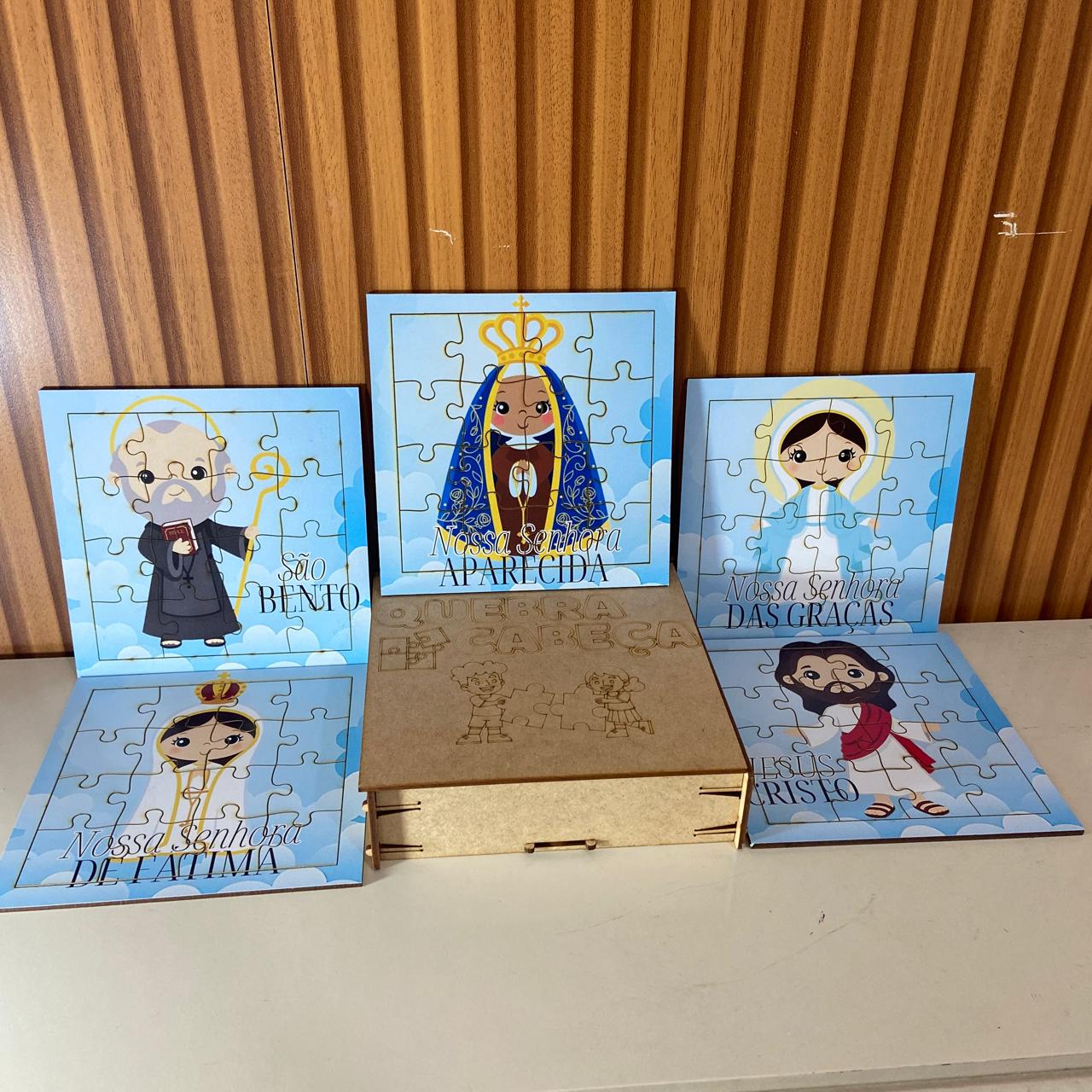 KIT QUEBRA CABEÇA INFANTIL MDF SANTOS SORTIDOS MOD1 (5 UNIDADE)