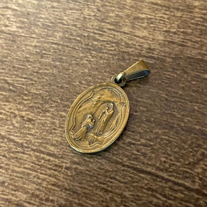 MEDALHA ITALIANA OURO VELHO NOSSA SENHORA DE LOURDES E SAGRADO CORAÇÃO DE JESUS (6 UNIDADES)