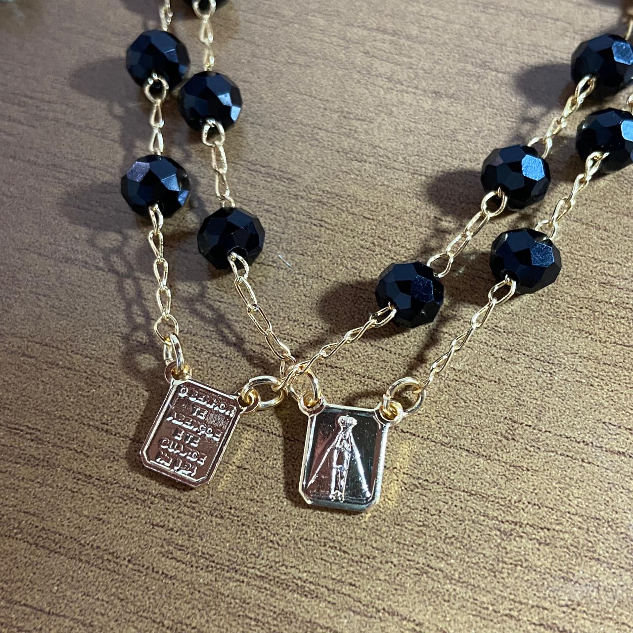PULSEIRA ESCAPULARIO CRISTAL PRETO (3 UNIDADES)