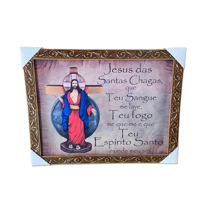 QUADRO COM MOLDURA RESINADO SANTAS CHAGAS DE JESUS 35CMX44CM (1 UNIDADE)