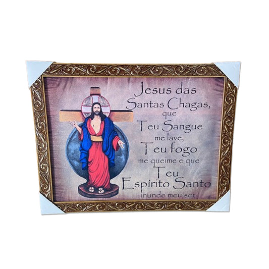 QUADRO COM MOLDURA RESINADO SANTAS CHAGAS DE JESUS 35CMX44CM (1 UNIDADE)