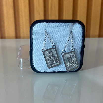 ESCAPULÁRIO INOX QUADRADO LASER DETALHADO SAGRADO CORAÇÃO DE JESUS E SÃO JORGE (6 UNIDADES)