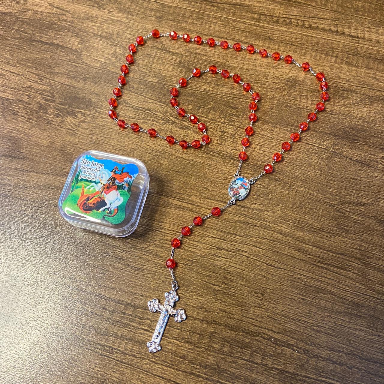 TERÇO SEMICRISTAL NA CAIXINHA SÃO JORGE 6MM (6 UNIDADES)