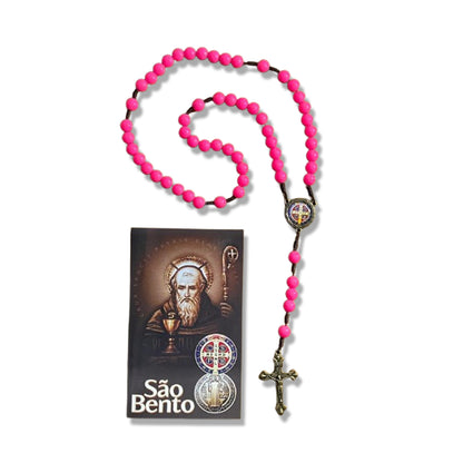 TERÇO PÉROLA ROSA CAMPISTA MEDALHA SÃO BENTO 10MM (1 UNIDADE)