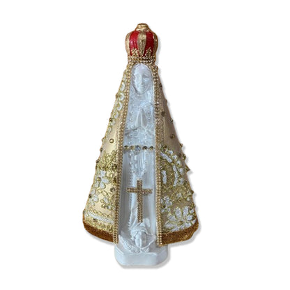 IMAGEM DE GESSO NOSSA SENHORA APARECIDA BRANCA MANTO DOURADO COM STRASS MOD2 31CM (1 UNIDADE)