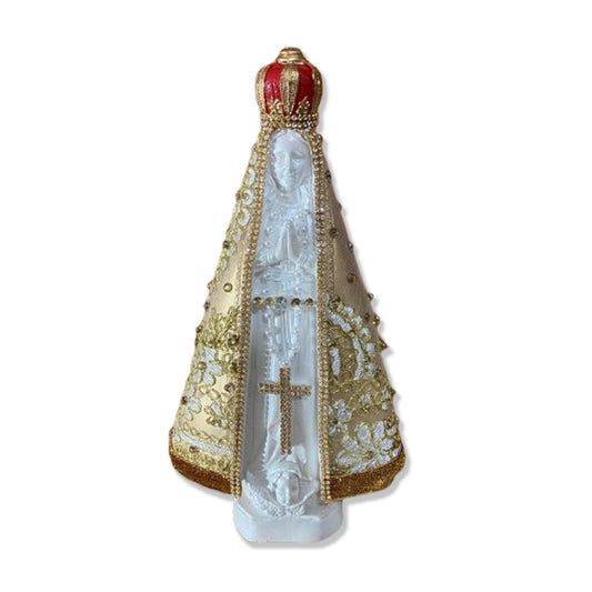 IMAGEM DE GESSO NOSSA SENHORA APARECIDA BRANCA MANTO DOURADO COM STRASS MOD2 31CM (1 UNIDADE)