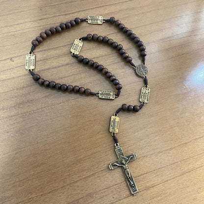 TERÇO DE MADEIRA CONTEMPLAÇÃO DOS MISTÉRIOS DO ROSÁRIO MEDALHA SÃO BENTO (1 UNIDADE)