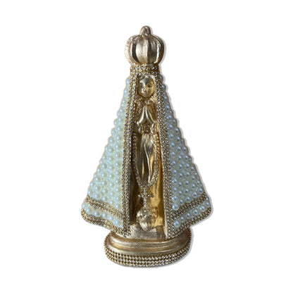 IMAGEM DE GESSO NOSSA SENHORA APARECIDA DOURADA COM PÉROLA  22,5CM (1 UNIDADE)
