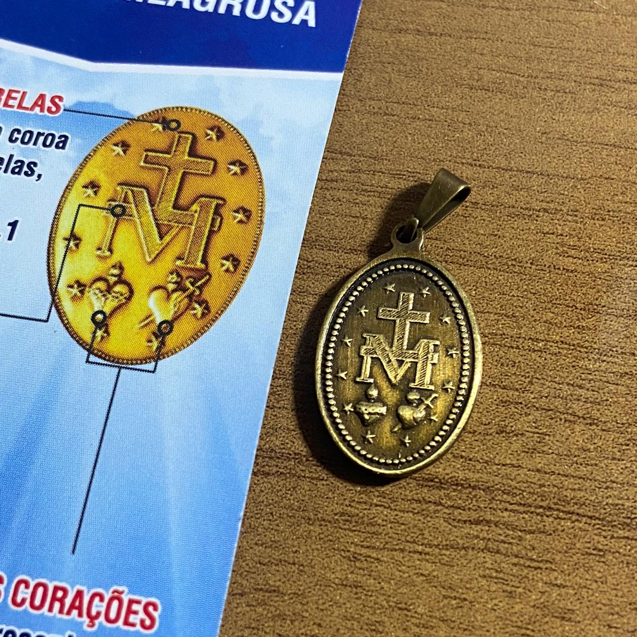 MEDALHA MILAGROSA OURO VELHO NOSSA SENHORA DAS GRAÇAS MOD2 (1 UNIDADE)