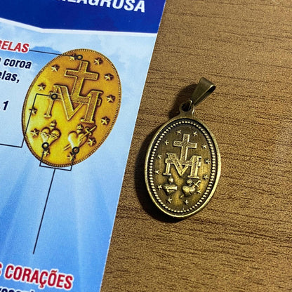 MEDALHA MILAGROSA OURO VELHO NOSSA SENHORA DAS GRAÇAS MOD2 (1 UNIDADE)