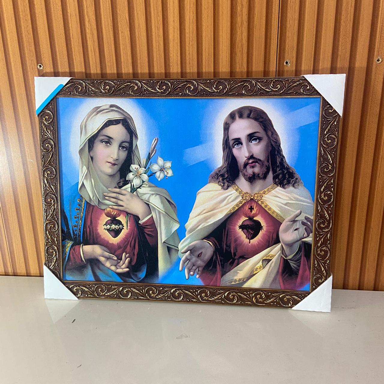 QUADRO COM MOLDURA RESINADO SAGRADO CORAÇÃO DE JESUS E IMACULADO CORAÇÃO DE MARIA 35CMX44CM (1 UNIDADE)