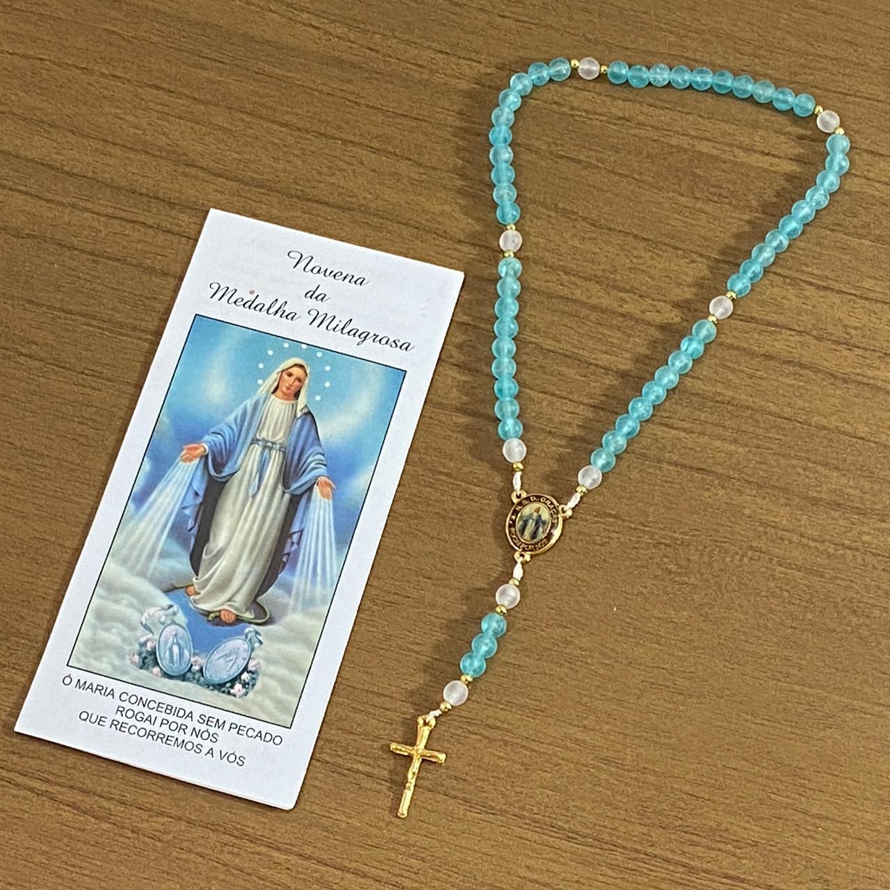 TERÇO PÉROLA AZUL NOSSA SENHORA DAS GRAÇAS 6MM (1 UNIDADE)