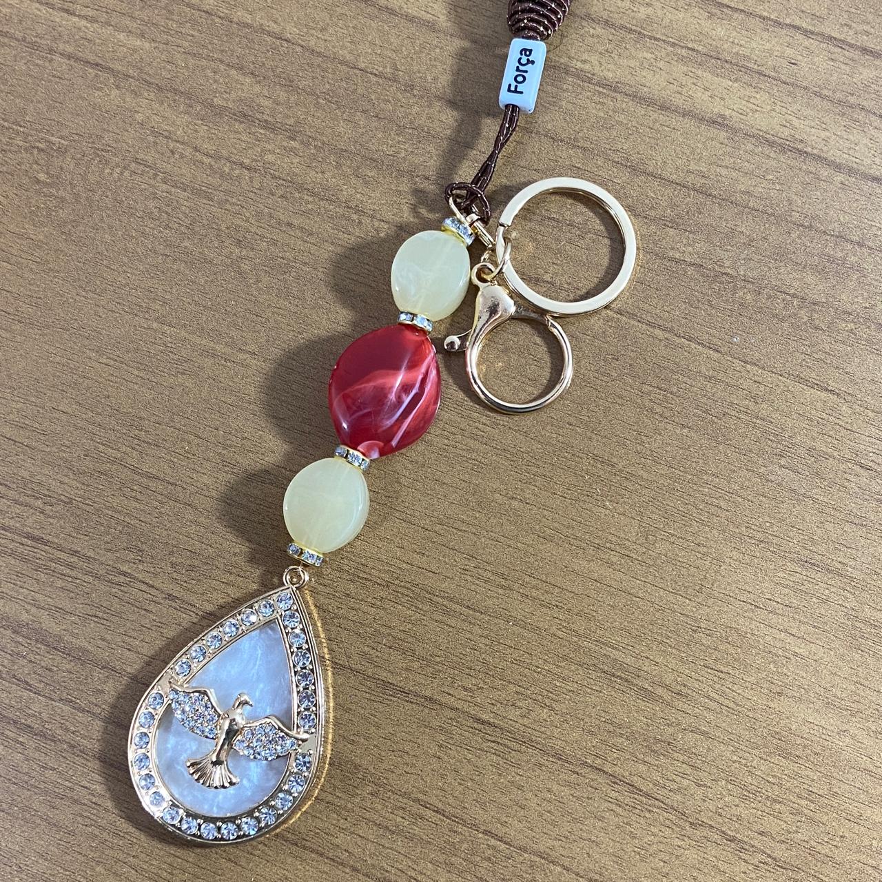 CHAVEIRO DE PEDRARIAS DIVINO ESPÍRITO SANTO GOTA COM STRASS (1 UNIDADE)