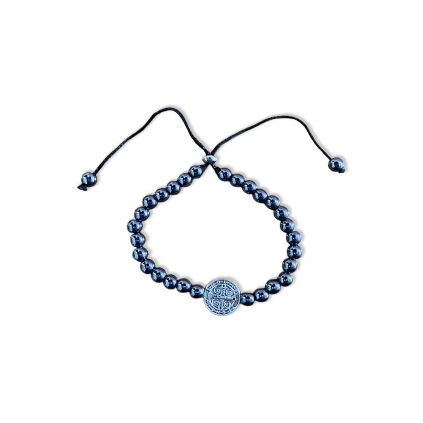 PULSEIRA REGULÁVEL HEMATITA MEDALHA SÃO BENTO  (12 UNIDADES)