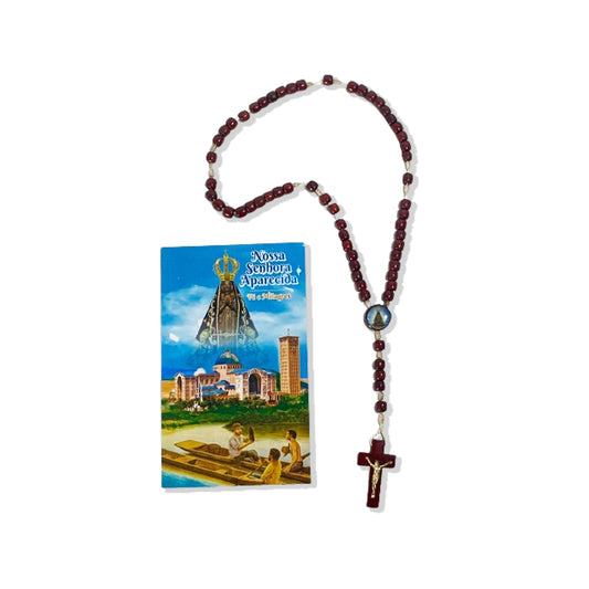 TERÇO DE MADEIRA PAU BRASIL NOSSA SENHORA APARECIDA E SAGRADO CORAÇÃO DE JESUS 8MM (1 UNIDADE)