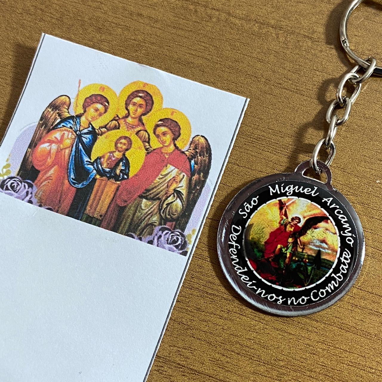 CHAVEIRO METAL DUPLA FACE COM MOSQUETE SÃO MIGUEL ARCANJO (6 UNIDADES)