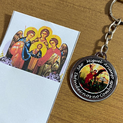CHAVEIRO METAL DUPLA FACE COM MOSQUETE SÃO MIGUEL ARCANJO (6 UNIDADES)