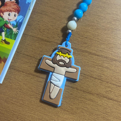 TERÇO DA CRIANÇA ANJO DA GUARDA AZUL 08MM (1 UNIDADE)