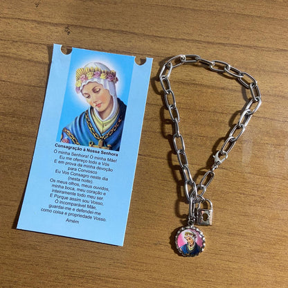 PULSEIRA CADEADO NOSSA SENHORA DE SALETTE NA CARTELA (3 UNIDADES)