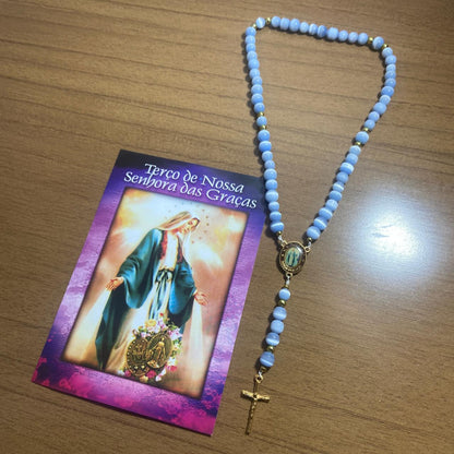 TERÇO PÉROLA AZUL NOSSA SENHORA DAS GRAÇAS 6MM (1 UNIDADE)