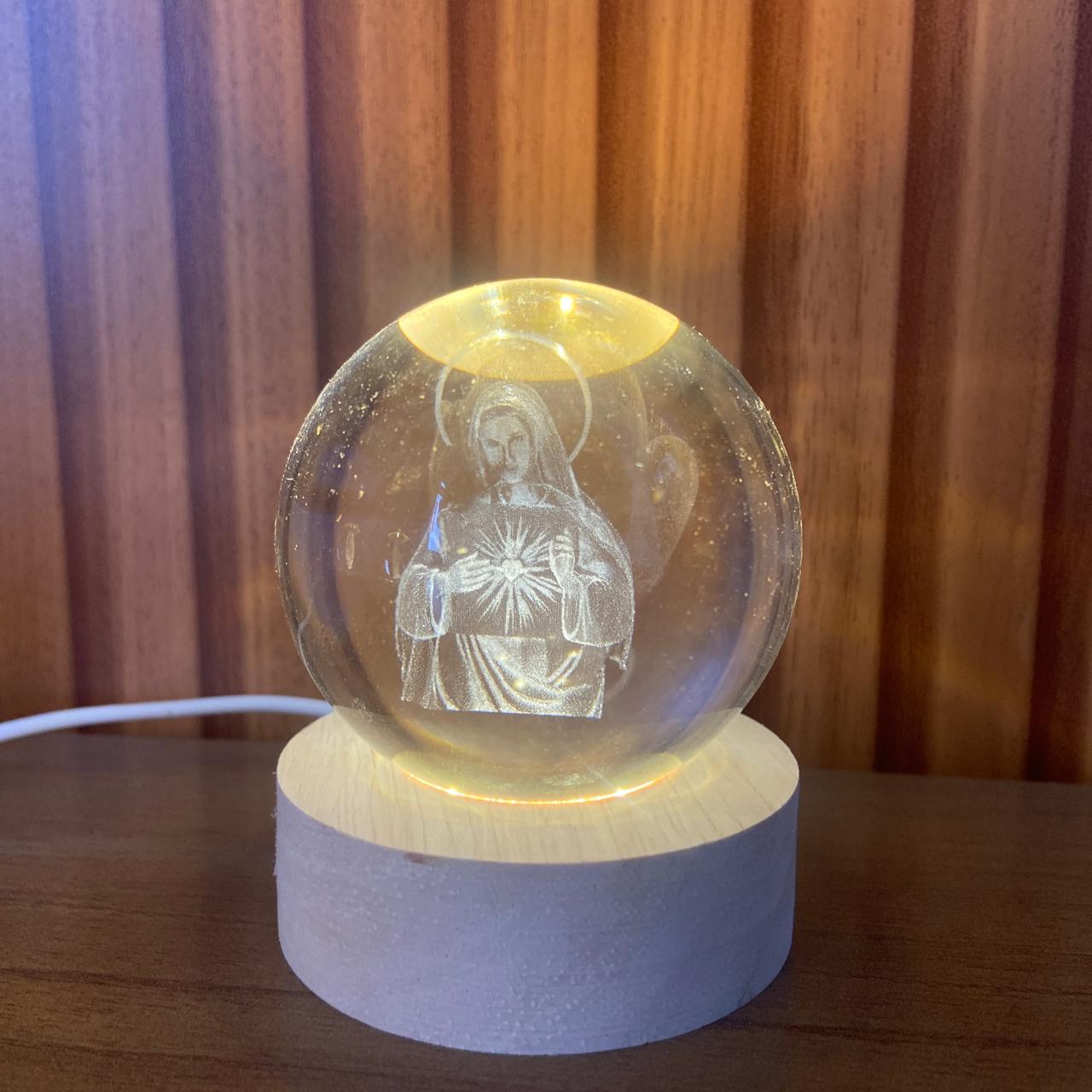 LUMINÁRIA LED BOLA DE VIDRO IMACULADO CORAÇÃO DE MARIA (1 UNIDADE)