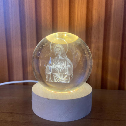 LUMINÁRIA LED BOLA DE VIDRO IMACULADO CORAÇÃO DE MARIA (1 UNIDADE)