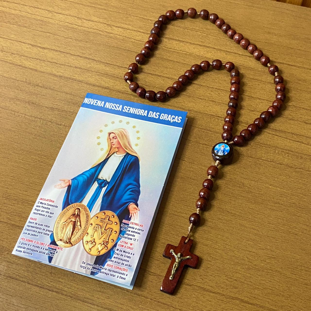 TERÇO DE MADEIRA NOSSA SENHORA DAS GRAÇAS MOD2 08MM (3 UNIDADES)