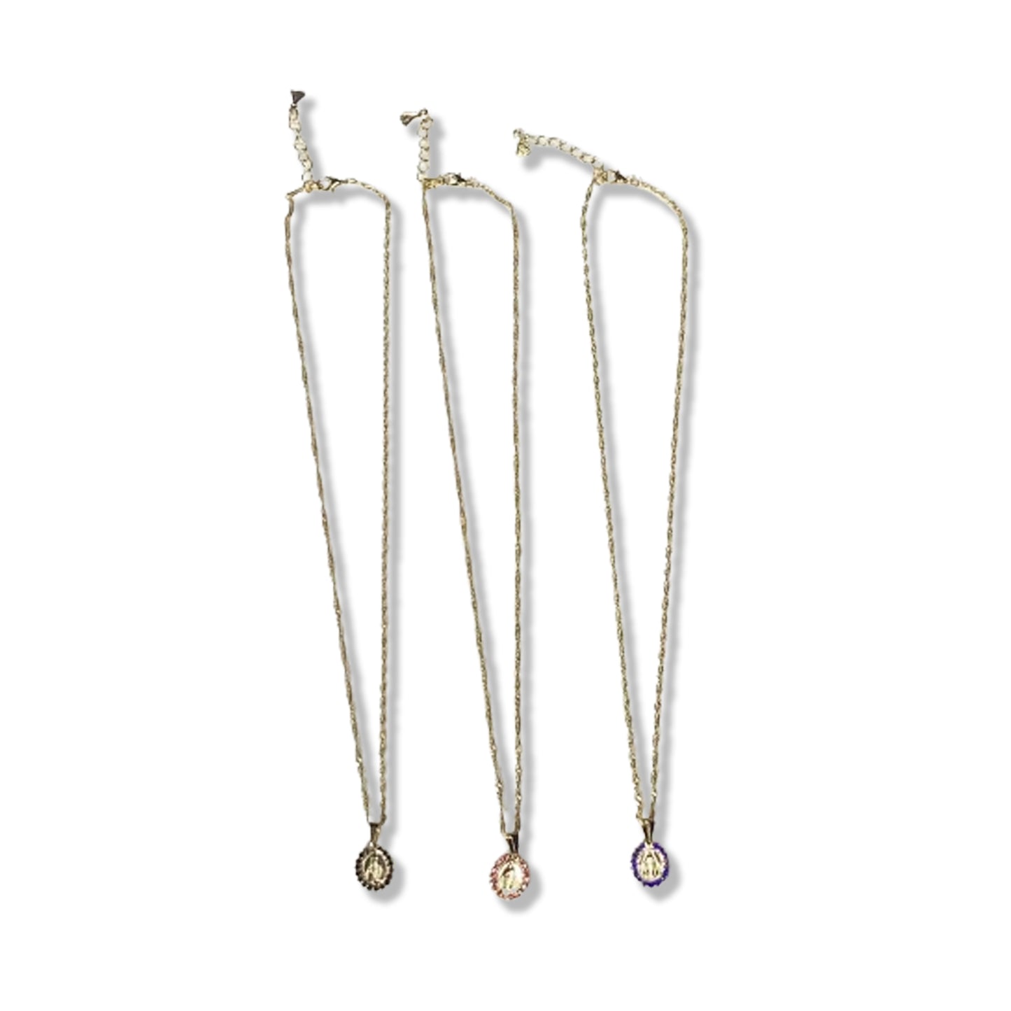 CORRENTE DOURADA OVAL NOSSA SENHORA DAS GRAÇAS P COM STRASS CORES SORTIDAS (3 UNIDADES)