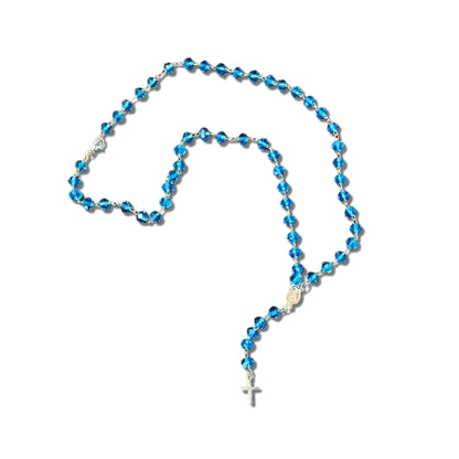 TERÇO CRISTAL NOSSA SENHORA APARECIDA AZUL TRANSPARENTE 06MM  (3 UNIDADES)