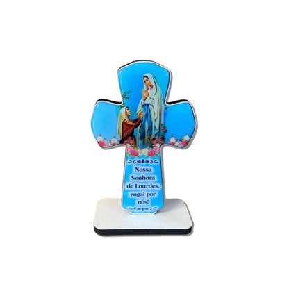 IMAGEM DE MESA MDF CRUZ RESINADA NOSSA SENHORA DE LOURDES (1 UNIDADE)