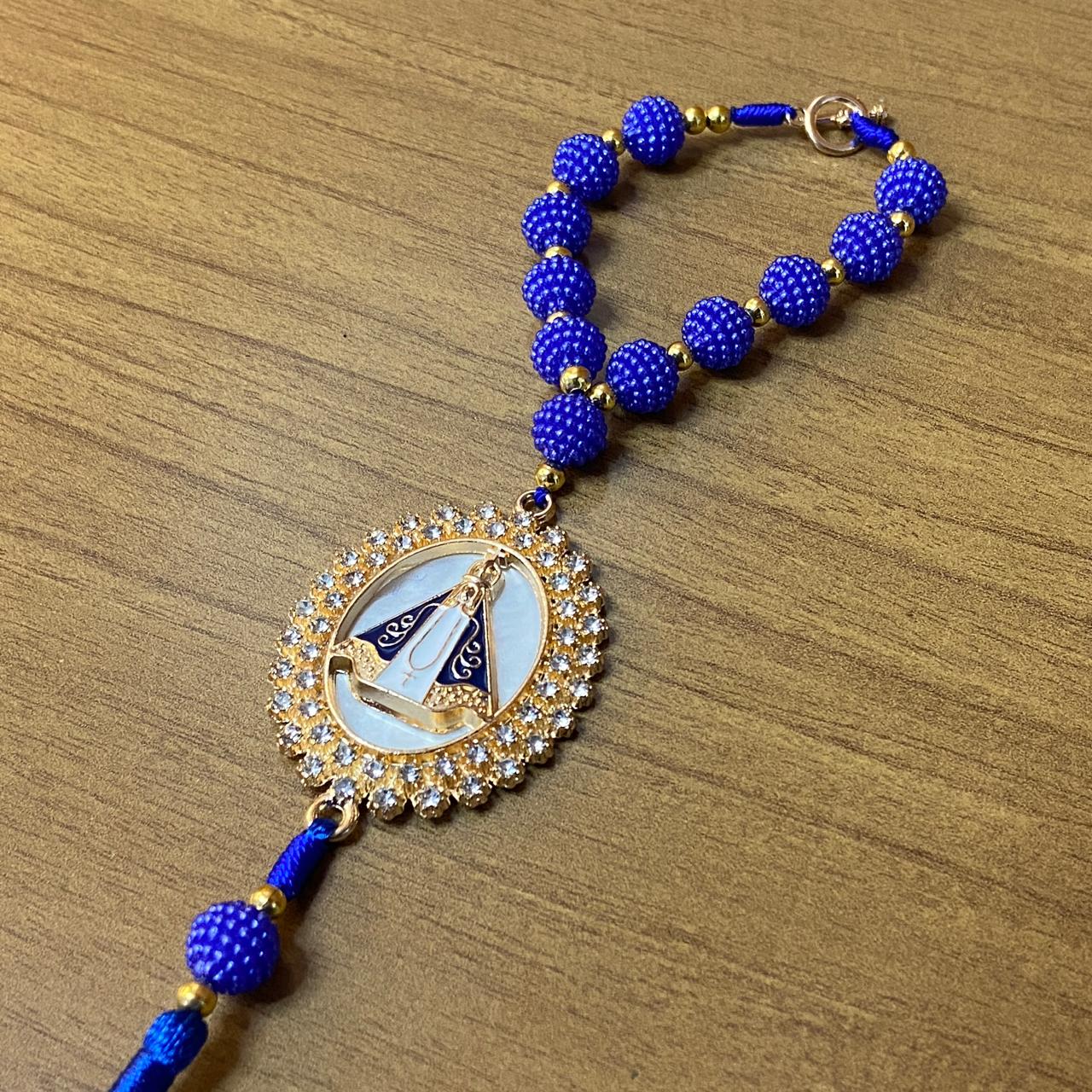 DEZENA PARA CARRO NOSSA SENHORA APARECIDA AMORA AZUL MOD2 10MM (3 UNIDADES)