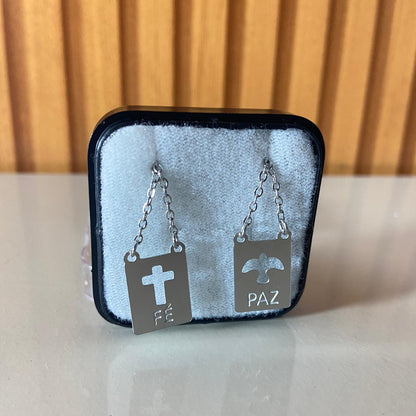 ESCAPULÁRIO INOX VAZADO FÉ E PAZ (6 UNIDADES)
