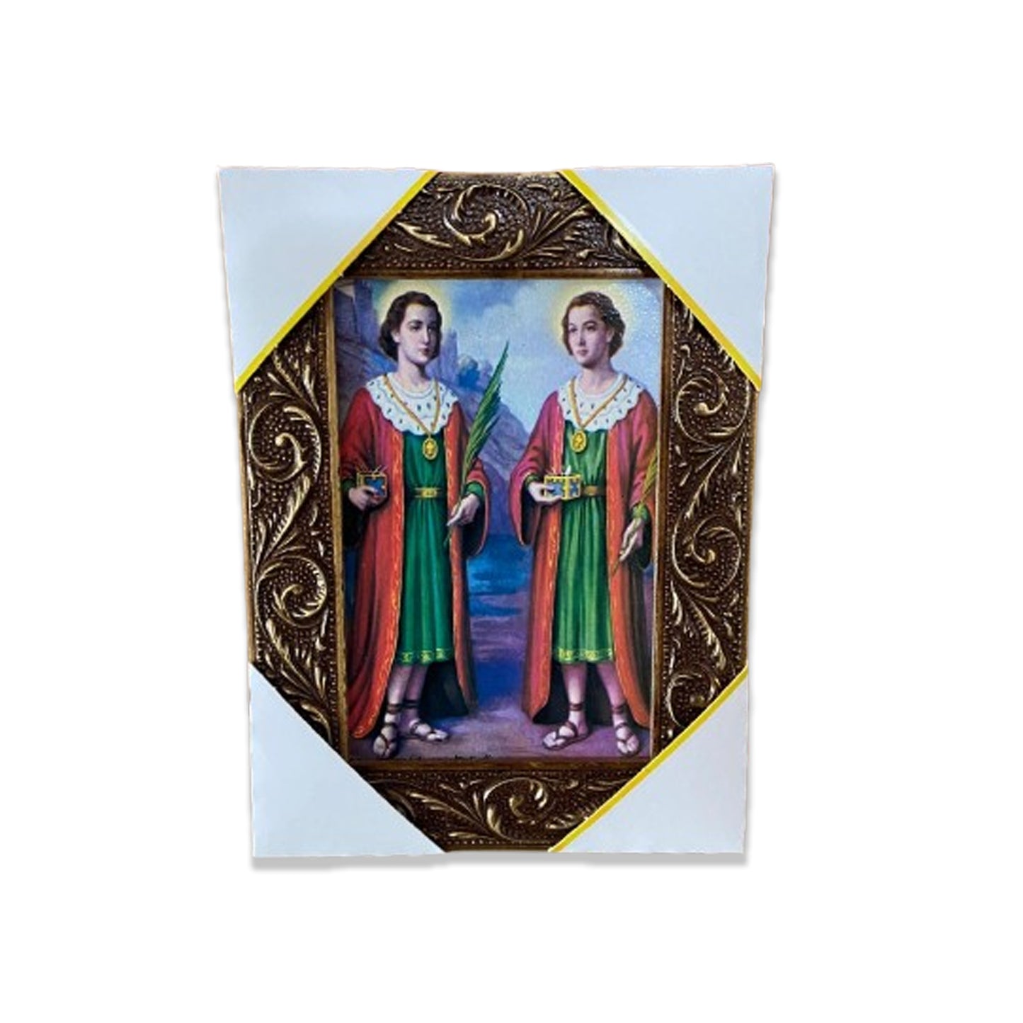 QUADRO COM MOLDURA RESINADO SÃO COSME E SÃO DAMIÃO 20,5X15,5 (1 UNIDADE)